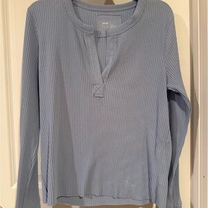 Aerie Blue Ribbed Henley Top